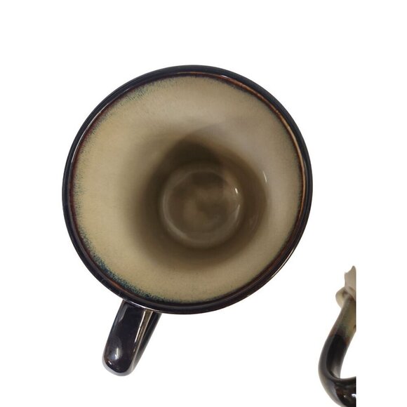 Set of 2 Pier 1 Imports Stoneware Mugs Green Beige 16 oz Microwave Dishwasher Sa - Picture 6 of 7